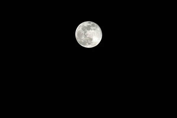 Luna Llena Brillante Muy Grande Cráteres Claramente Visibles Cielo Negro — Foto de Stock