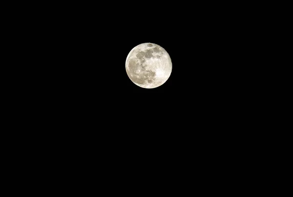 Pleine Lune Parfaite Minuit Sur Ciel Noir Avec Des Cratères — Photo