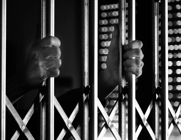 Hands Prisoner Cage Who Wants Come Out Symbol Unhappiness Exclusion — Stock Photo, Image