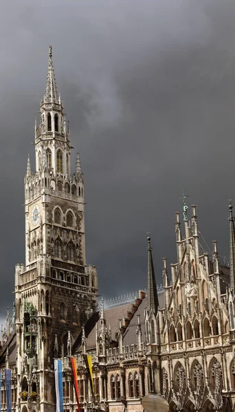 Tour Haute Mairie Munich Allemagne Ciel Noir Lors Orage — Photo