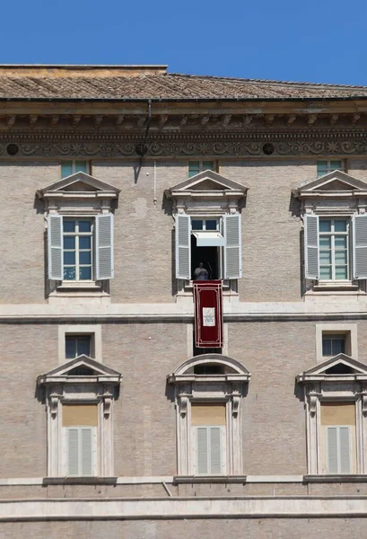 Vaticano Vaticano Agosto 2020 Papa Francisco Habla Desde Ventana Del — Foto de Stock