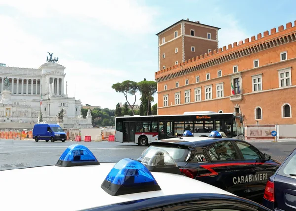 Roma Italia Agosto 2020 Sirenas Coche Policía Italiano Plaza Venecia —  Fotos de Stock