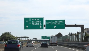 Güney İtalya 'daki Napoli Salerno Reggio Calabria Pescara ve Bari' nin bulunduğu otoban.