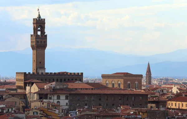 Starý Palác Florencii Itálii Věž Názvem Torre Arnolfo Cambio Střechy — Stock fotografie