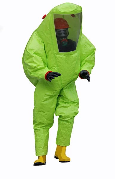 Person Protective Suit Contamination Chemical Risk Who Breathes Mask Self — Stock Photo, Image