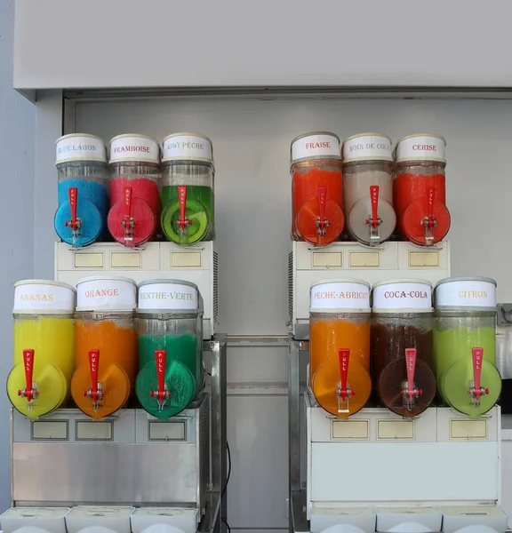 French Iced Grenadine Dispenser Alfresco Kiosk Name Flavors French Language — стоковое фото