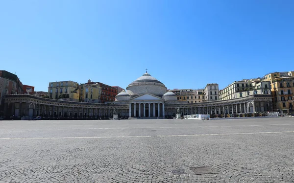 Praça Plebiscito Nápoles Sul Itália Sem Pessoas Igreja São Francisco — Fotografia de Stock