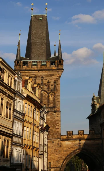 Ancient Tower Beginning Charles Bridge City Prague Capital Czech Republic — стокове фото