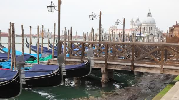 Gondolas Typical Boat Venice Characteristic Metal Bow Italy Moored People — Video Stock