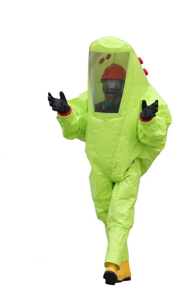 Protective Suit Worn Person Self Contained Breathing Apparatus Yellow Rubber — Stock Photo, Image