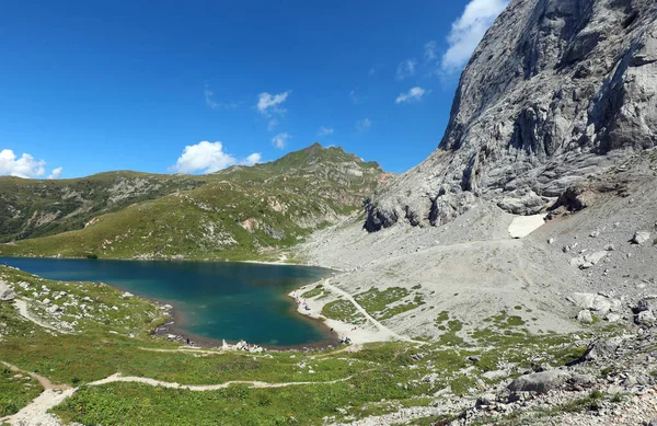 Enchanting Mountain Landscape European Alps Alpine Lake Formed Melting Glacier —  Fotos de Stock