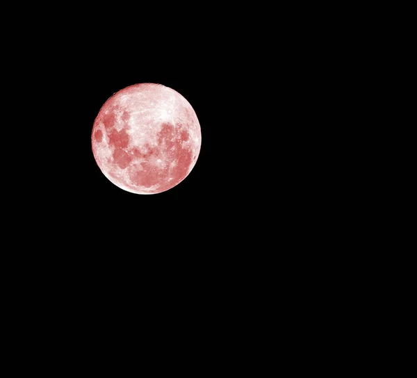 Lua Cheia Vermelha Céu Absolutamente Preto Meia Noite — Fotografia de Stock