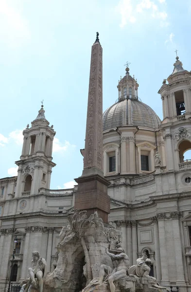 Dome Piazza Navona Famous Fountain Four Rivers Obelisk Rome Italy — Zdjęcie stockowe