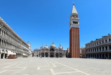 Very few tourists due to the lockdown caused by the coronavirus epidemics in the Saint Mark Square in Venice in Italy in Southern Europe