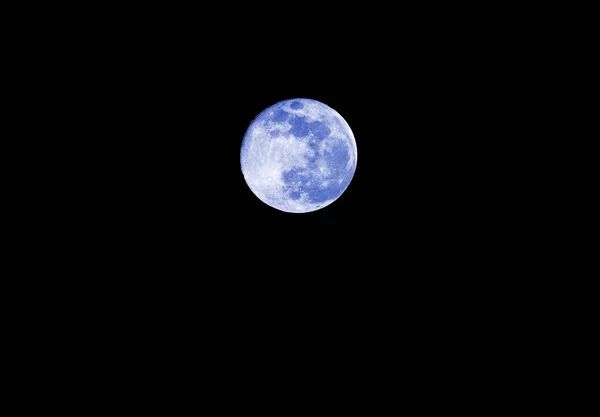 Blue Big Full Moon Absolutely Black Sky Midnight — Stock Photo, Image
