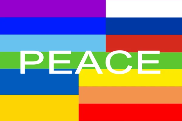 Three Flags Together Rainbow Peace Russia Ukraine — Photo