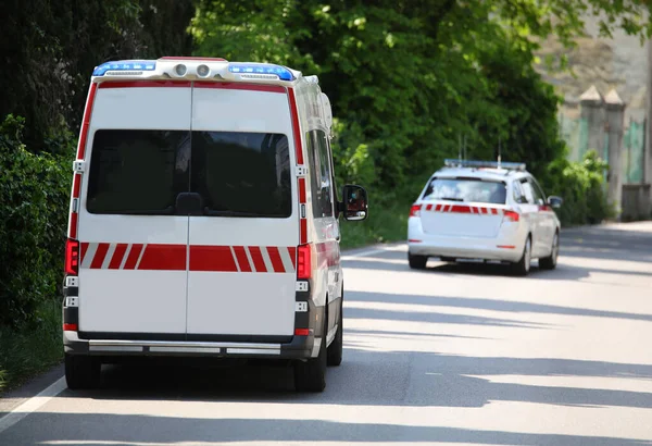 Van Ambulance Runs Fast Road Preceded Very Fast Medical Car — Stock Photo, Image