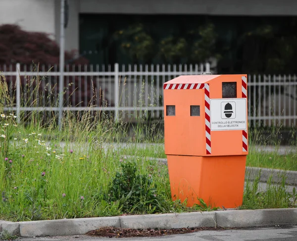 Traffic Enforcement Camera Text Means Electronic Speed Control Italian Language — Zdjęcie stockowe