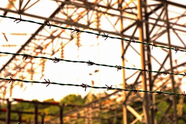 Three Barbed Wires Insurmountable Limit Segregated Area Access All Prevent — Stok fotoğraf