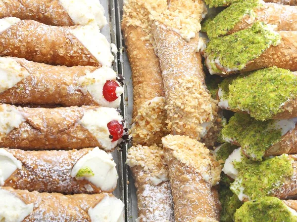 Sweety Pečivo Zvané Cannoli Siciliani Italském Jazyce Sicilské Cukrárna — Stock fotografie