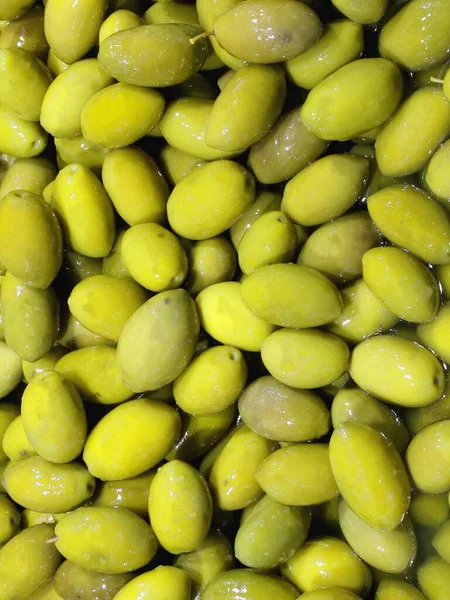 Background Olives Brine Sale Stand Food — ストック写真