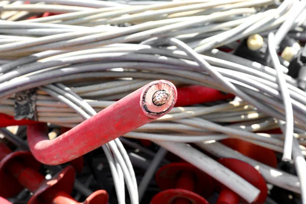 Electric Cable High Voltage Electricity You See Inner Core Copper — ストック写真