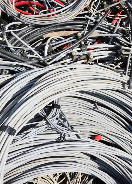 Many Skeins Discarded Copper Electrical Cable Recycling Facility Separate Collection — Stock Photo, Image
