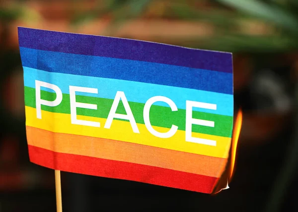 Flag Peace Rainbow Colors Fire Corner — Zdjęcie stockowe