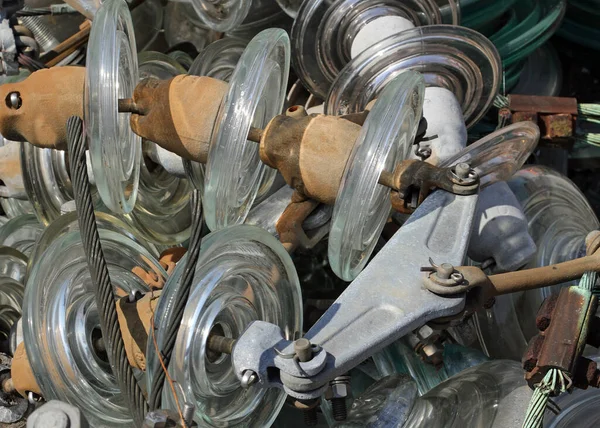 Recycling Recyclable Materials Old Glass Insulators Keep Electrical Cables Away — Stock Photo, Image