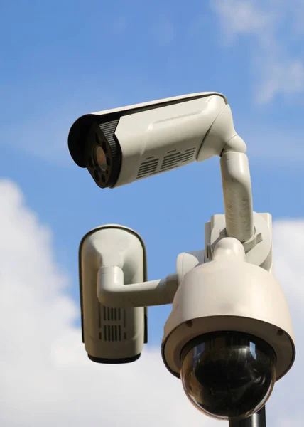 Three High Definition Cameras Video Surveillance City Law Enforcement Agencies — Stock Photo, Image