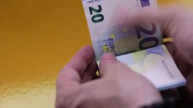Avrupa 20 Euro 'luk banknotları sayan uzman veznedarın eli