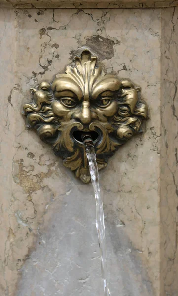 Face Brass Monster Fountain Which Drinking Water Comes Out — Stock Photo, Image