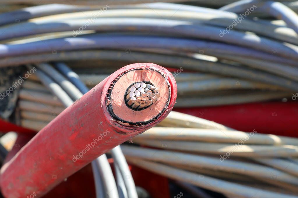 red electric cable for high voltage electricity and you see the inner