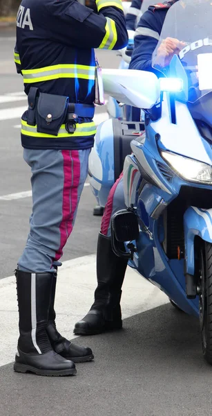 Italian Policemen Police Motorbike City Checkpoint — Stock Photo, Image