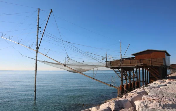 Casa Madeira Redes Pescadores Infra Estrutura Chamada Trabucco Língua Italiana — Fotografia de Stock