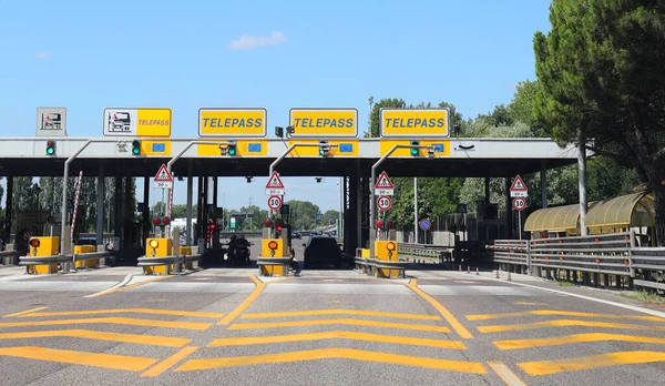 Mestre Italy July 2020 Motorway Toll Booth Text Telepass Indicating — Stock Photo, Image