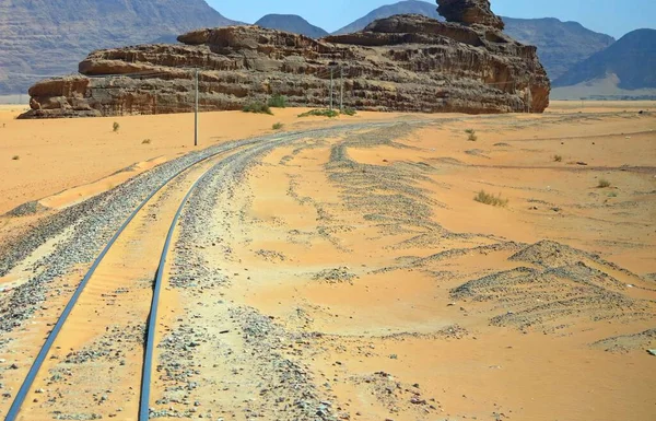 Curve Railway Tracks Train Middle Desert Sand — Stock Photo, Image