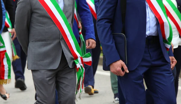 Many Italian Mayors Stripe Called Mayoral Crest Parade — Stockfoto
