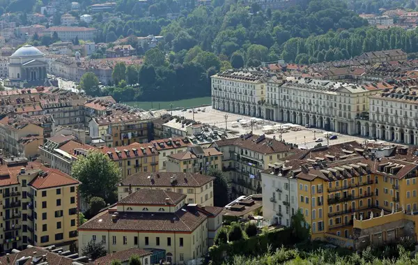 Vista Sulla Città Torino Con Edifici Storici Anche Grattacieli Moderni — Foto Stock
