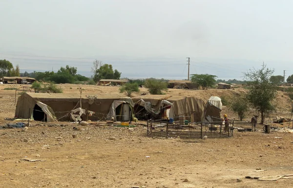 Nomadic Camp Made Tents Tribe Lives Middle Eastern Desert Summer — Fotografia de Stock