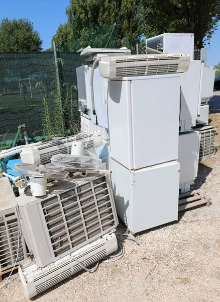 Landfill Collection Broken Household Appliances Used Refrigerators Air Conditioning Systems — Photo