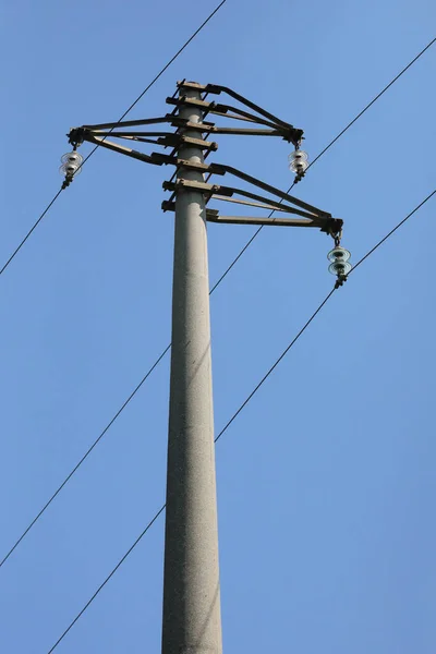 Reinforced Concrete Pole Supports Insulators High Voltage Power Line Transport — Stockfoto