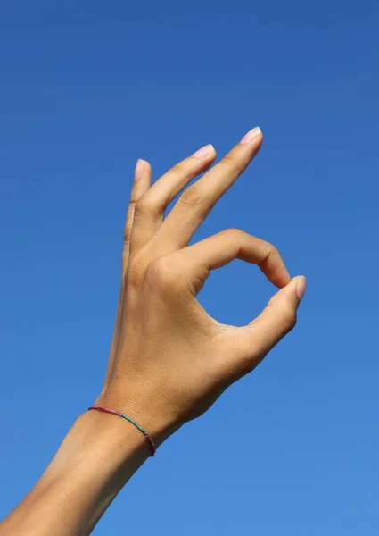 Hand Making Yoga Symbol Forefinger Thumb Finger Touching Seeming Say — ストック写真