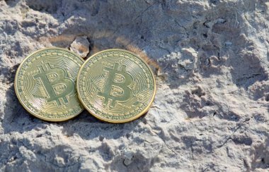 Şifreleme para birimi BITCOIN 'i sembolize eden B sembollü altın sikke