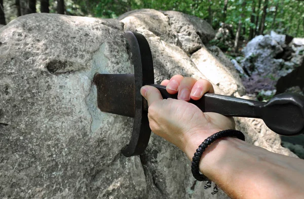 Hand Knight Sword Stone Legend King Arthur — Photo