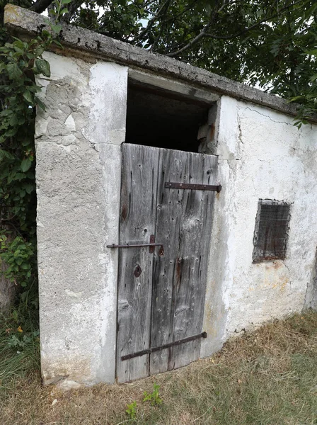 Holztür Eines Schweinestalls Oder Eines Kleinen Stalls Des Bauernhofes — Stockfoto