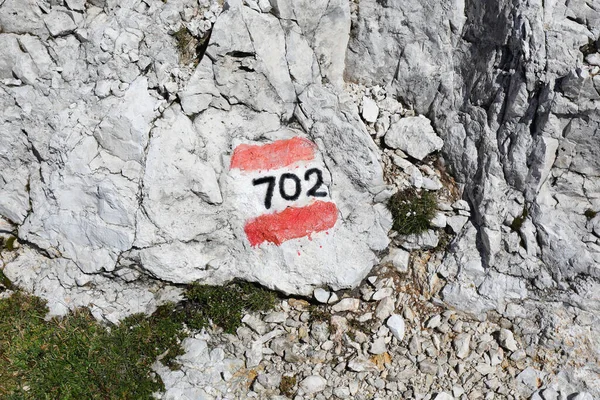 Number 702 Indicating Path San Martino Castrozza Town Italy Dolomites — Stock Photo, Image