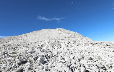 Peak of Rosetta Mount in Italian Dolomites in summer near San Martino di Castrozza Town