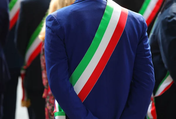 Tricolor Sash Mayor Dressed Elegantly Demonstration Many Mayors Italy — стоковое фото
