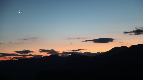 Sunset Little Moon Clouds Evening Alps — Wideo stockowe